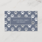 Silver Blue Paw Print Pattern | Pet Groomer Visitenkarte (Vorderseite)