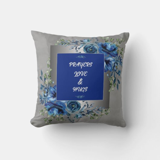 Silver & Blue Petal Symphony Throw Kissen (Vorderseite)