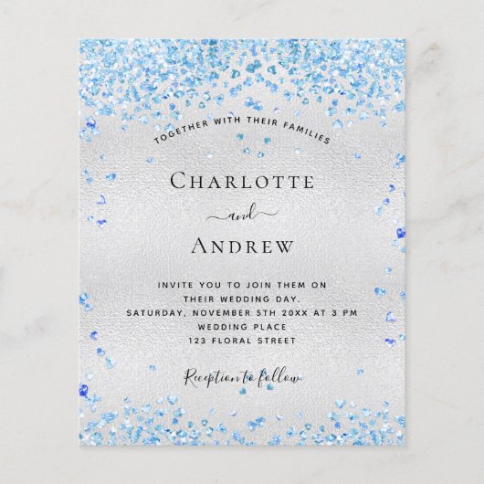 Silver Blue QR Code Budget Hochzeitseinladung Flyer (Vorne)