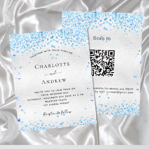 Silver Blue QR Code Budget Hochzeitseinladung Flyer