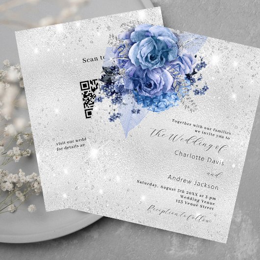 Silver Blue QR UAWG Budget Einladung zur Hochzeit