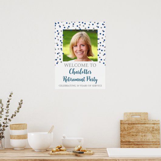 Silver Blue Retirement Party Custom 18x24 Foto Poster (Küche)
