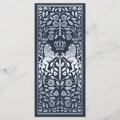 Silver Blue Royal Lion Mittelalterliche Hochzeit Menükarte (Rückseite)