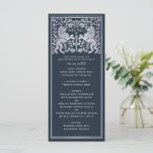 Silver Blue Royal Lion Mittelalterliche Hochzeit Menükarte (Stehend Vorderseite)