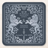 Silver Blue Royal Lion Mittelalterliche Hochzeit Rechteckiger Pappuntersetzer (Vorderseite)