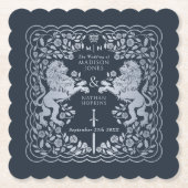 Silver Blue Royal Lion Mittelalterliche Hochzeit Untersetzer (Vorderseite)