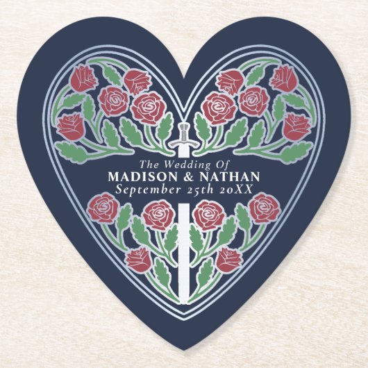 Silver Blue Royal Medieval Floral Sword Wedding Untersetzer (Vorderseite)