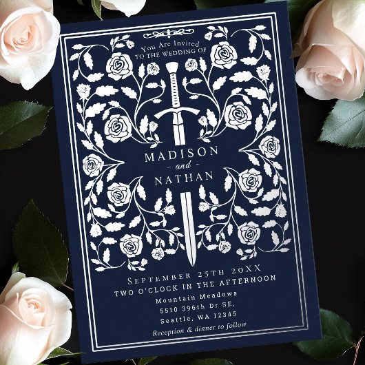 Silver Blue Royal Mittelalterliche Hochzeit Folieneinladung