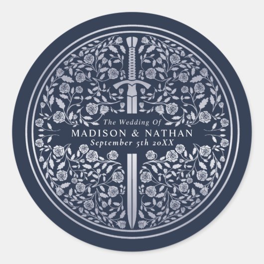 Silver Blue Royal Mittelalterliche Hochzeit Runder Aufkleber (Vorderseite)