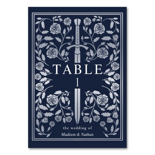 Silver Blue Royal Mittelalterliche Hochzeit Tischnummer (Vorderseite)