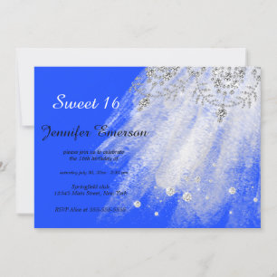 Silver Blue Sapphire Dress Glitzer 16 . Geburtstag Einladung