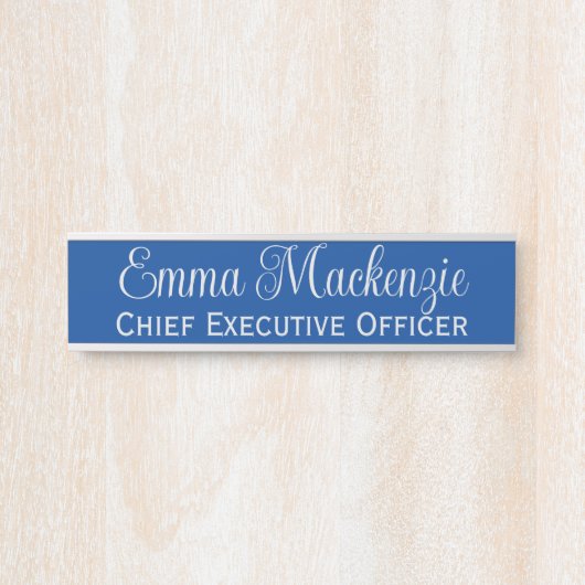 Silver Blue Script Door Sign for Office Türschild (Vorderseite )