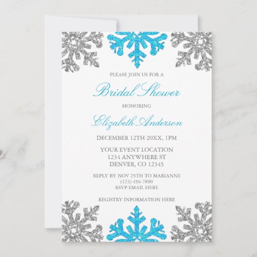 Silver Blue Snowflake Bridal Dusche Einladung (Vorderseite)