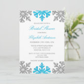 Silver Blue Snowflake Bridal Dusche Einladung (Stehend Vorderseite)