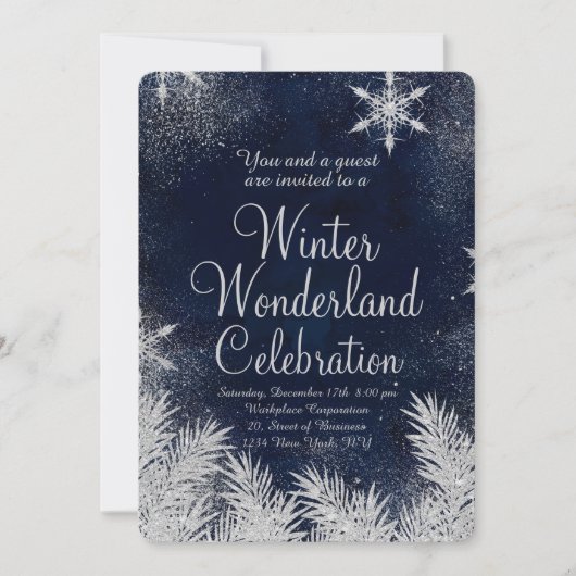 Silver blue snowflake Corporate Winter Wunderland3 Einladung (Vorderseite)