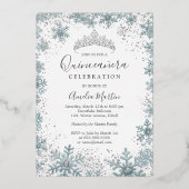 Silver Blue Snowflake Foto Quinceanera Folieneinladung (Rückseite)