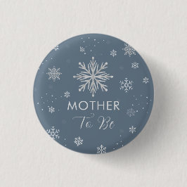 Silver Blue Snowflake Mother To Be Baby Shower  Button