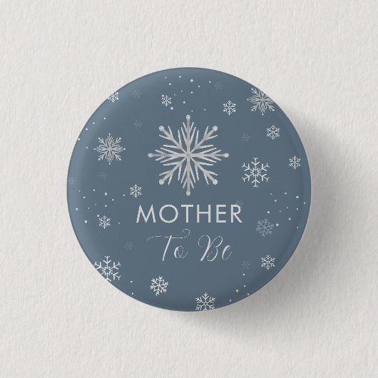 Silver Blue Snowflake Mother To Be Baby Shower  Button (Vorderseite)