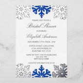 Silver Blue Snowflake Winter Brautparty Folieneinladung (Vorderseite)