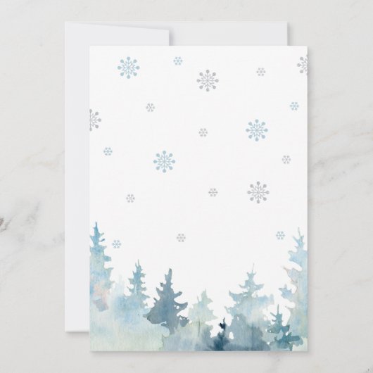Silver & Blue Snowflake Winter Forest Baby Shower Einladung (Rückseite)