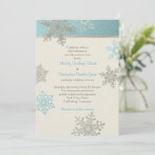 Silver Blue Snowflake Winter Hochzeit Einladung (Stehend Vorderseite)