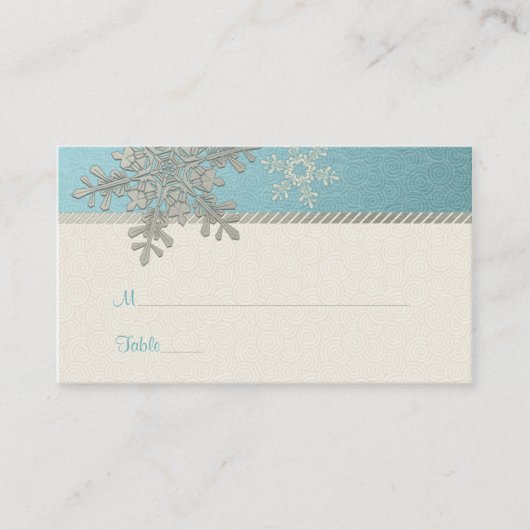 Silver Blue Snowflake Winter Hochzeiten Platzkarte (Vorderseite)