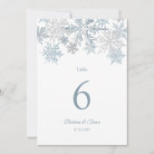 Silver Blue Snowflake Winter Hochzeiten Tischnumme Einladung (Vorderseite)