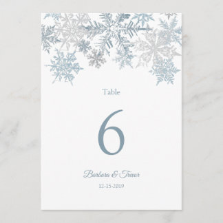 Silver Blue Snowflake Winter Hochzeiten Tischnumme Einladung