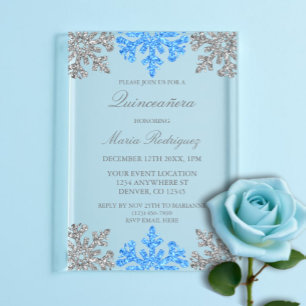 Silver Blue Snowflake Winter Quinceanera Acryleinladungen