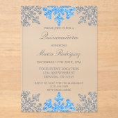 Silver Blue Snowflake Winter Quinceanera Acryleinladungen (Vorderseite)