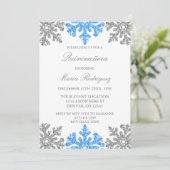 Silver Blue Snowflake Winter Quinceanera Einladung (Stehend Vorderseite)