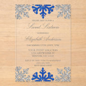 Silver Blue Snowflake Winter Sweet 16 Acryleinladungen (Vorderseite)