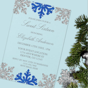Silver Blue Snowflake Winter Sweet 16 Acryleinladungen