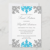 Silver Blue Snowflake Winter Sweet 16 Einladung (Vorderseite)