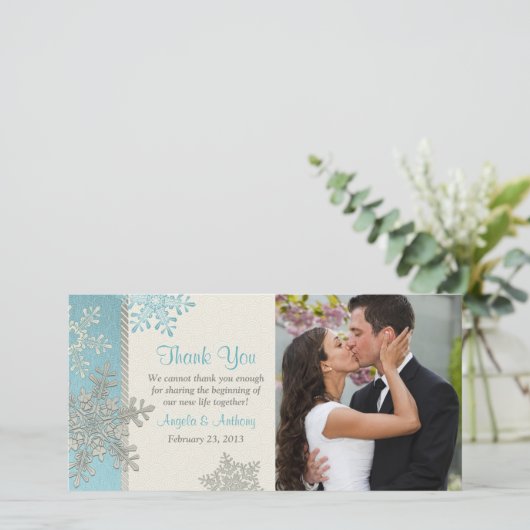 Silver Blue Snowflake Winter Wedding Danke (Stehend Vorderseite)