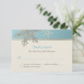 Silver Blue Snowflake Winter Wedding Repair Card RSVP Karte (Stehend Vorderseite)