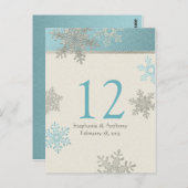 Silver Blue Snowflake Winter Wedding Table Card Postkarte (Vorne/Hinten)