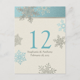 Silver Blue Snowflake Winter Wedding Table Card Postkarte