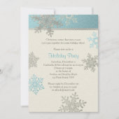 Silver Blue Snowflake Winter Weihnachtsfeiertag Einladung (Vorderseite)