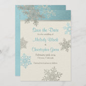 Silver Blue Snowflake Winterhochzeit Save the Date (Vorne/Hinten)