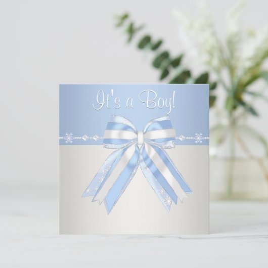 Silver Blue Snowflakes Baby Boy Shower Einladungen (Stehend Vorderseite)