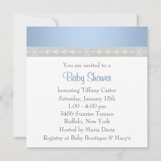Silver Blue Snowflakes Baby Boy Shower Einladungen (Rückseite)
