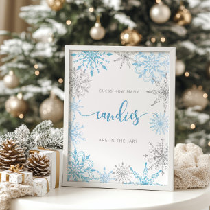 Silver blue snowflakes Guess how many candies Poster