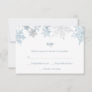 Silver Blue Snowflakes Weihnachten Winter Hochzeit RSVP Karte
