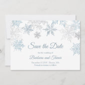 Silver Blue Snowflakes Weihnachten Winter Hochzeit Save The Date (Vorderseite)