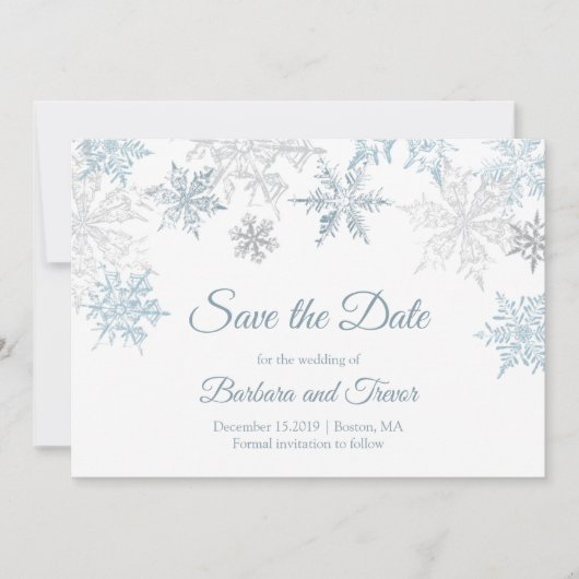 Silver Blue Snowflakes Weihnachten Winter Hochzeit Save The Date (Vorderseite)
