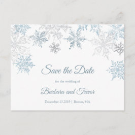 Silver Blue Snowflakes Winter Save the Date Ankündigungspostkarte