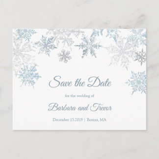 Silver Blue Snowflakes Winter Save the Date Ankündigungspostkarte