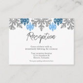 Silver Blue Snowflakes Winter Wedding Empfang Begleitkarte (Vorderseite)