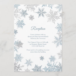Silver Blue Snowflakes Winter Wedding Empfang Einladung
